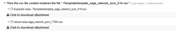 Allure report showing attached expected and actual CSV files